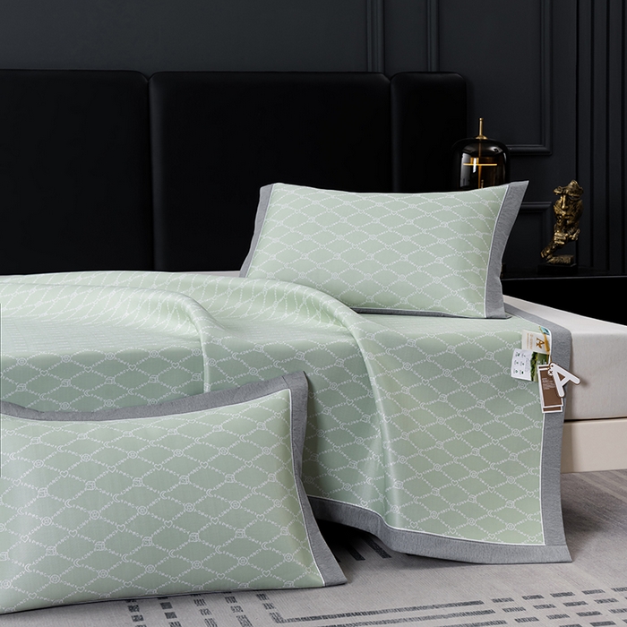 小牛席业 2026新款轻奢风凉感冰丝席-月亮爱心系列凉席藤席冰藤席冰丝席可机洗凉感冰丝席豆豆席PE霸王藤席 绿色