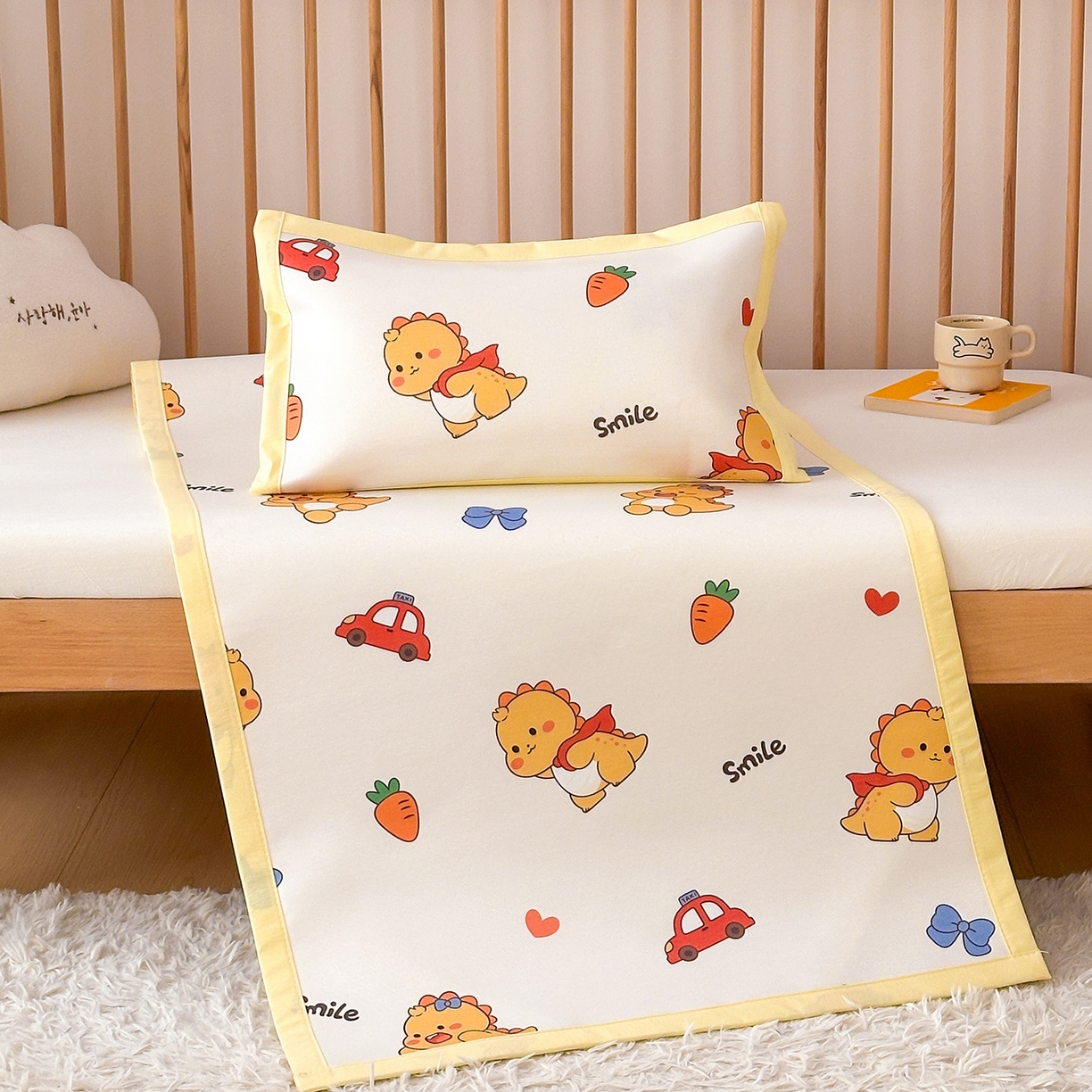 嗨生活 2026新款600D冰丝凉席儿童婴儿床凉席幼儿园凉席拼床凉席席子 可爱奶龙