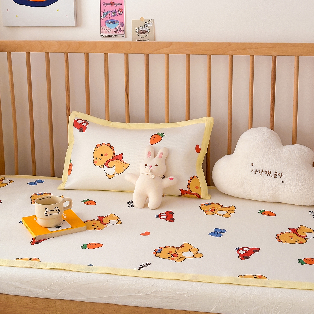 91家纺网 家纺一手货源 找家纺 嗨生活 2026新款600D冰丝凉席儿童婴儿床凉席幼儿园凉席拼床凉席席子 可爱奶龙