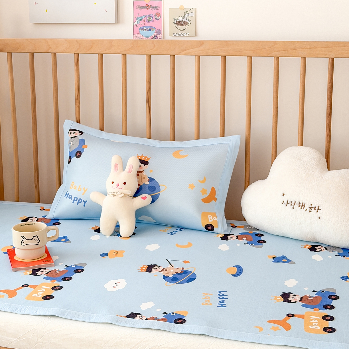 91家纺网 家纺一手货源 找家纺 嗨生活 2026新款600D冰丝凉席儿童婴儿床凉席幼儿园凉席拼床凉席席子 快乐男孩