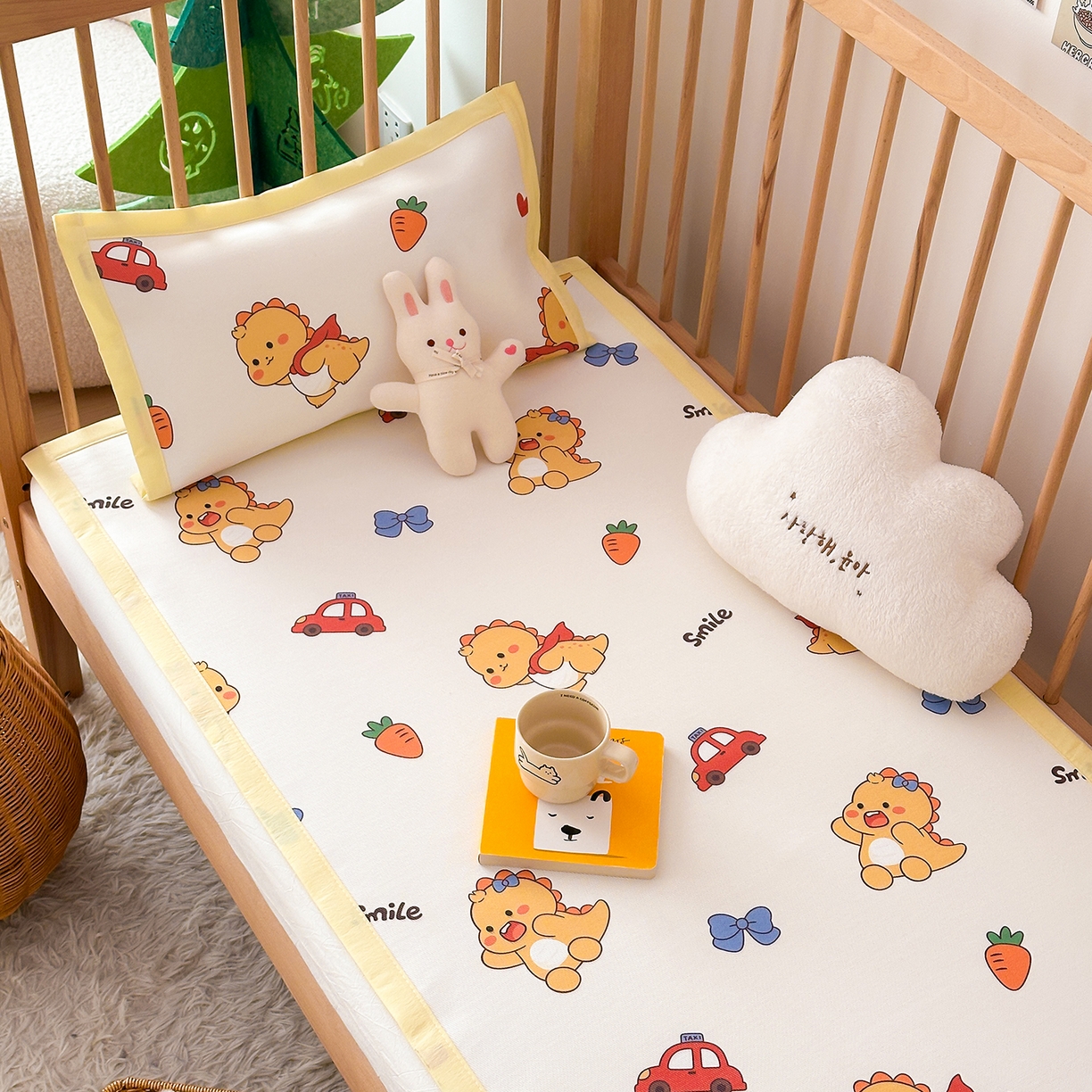 91家纺网 家纺一手货源 找家纺 嗨生活 2026新款600D冰丝凉席儿童婴儿床凉席幼儿园凉席拼床凉席席子 可爱奶龙