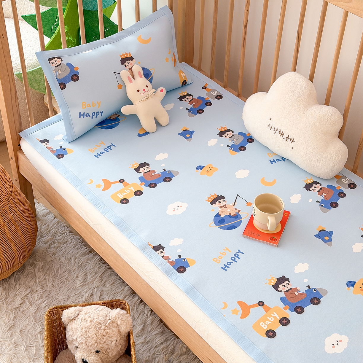 91家纺网 家纺一手货源 找家纺 嗨生活 2026新款600D冰丝凉席儿童婴儿床凉席幼儿园凉席拼床凉席席子 快乐男孩