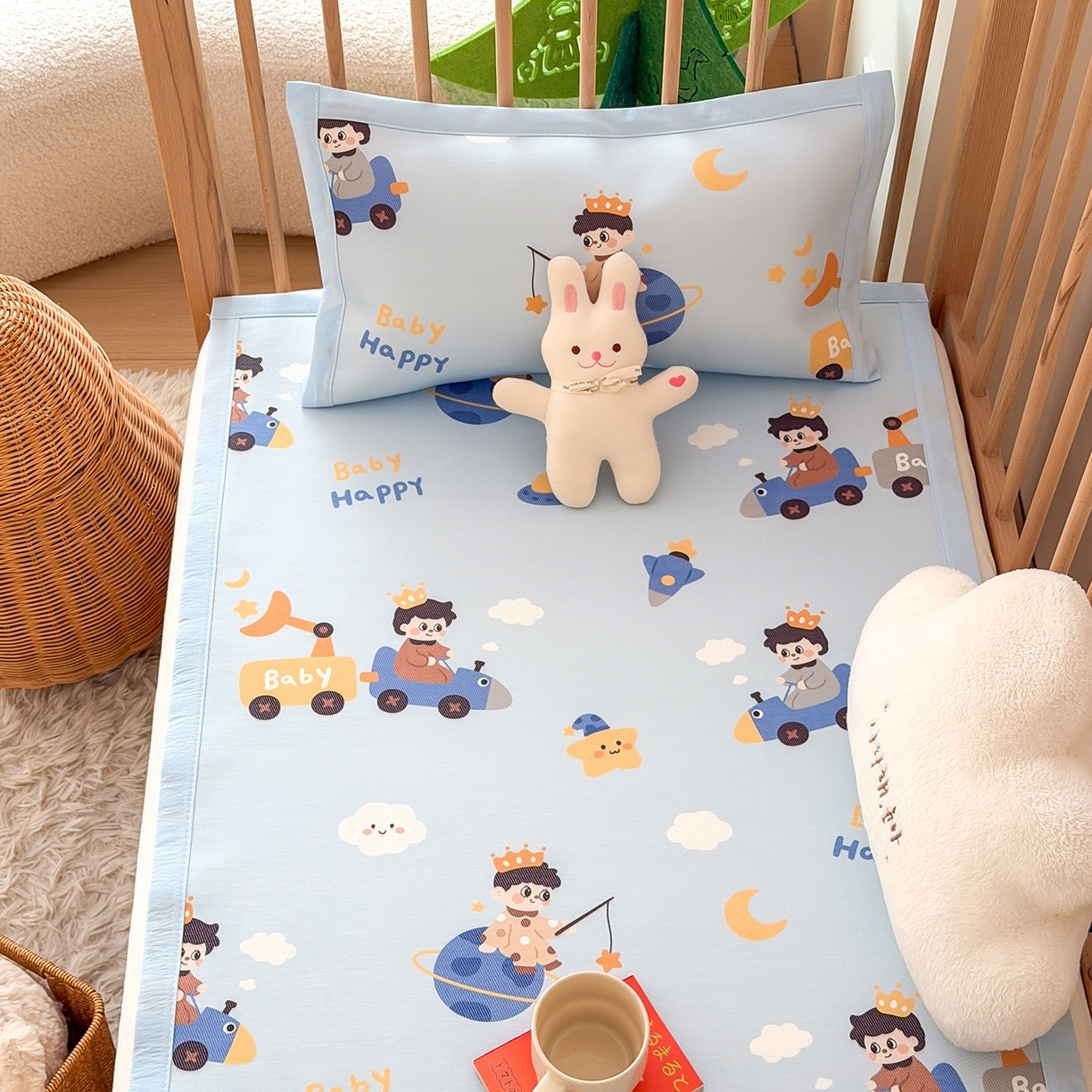 91家纺网 家纺一手货源 找家纺 嗨生活 2026新款600D冰丝凉席儿童婴儿床凉席幼儿园凉席拼床凉席席子 快乐男孩