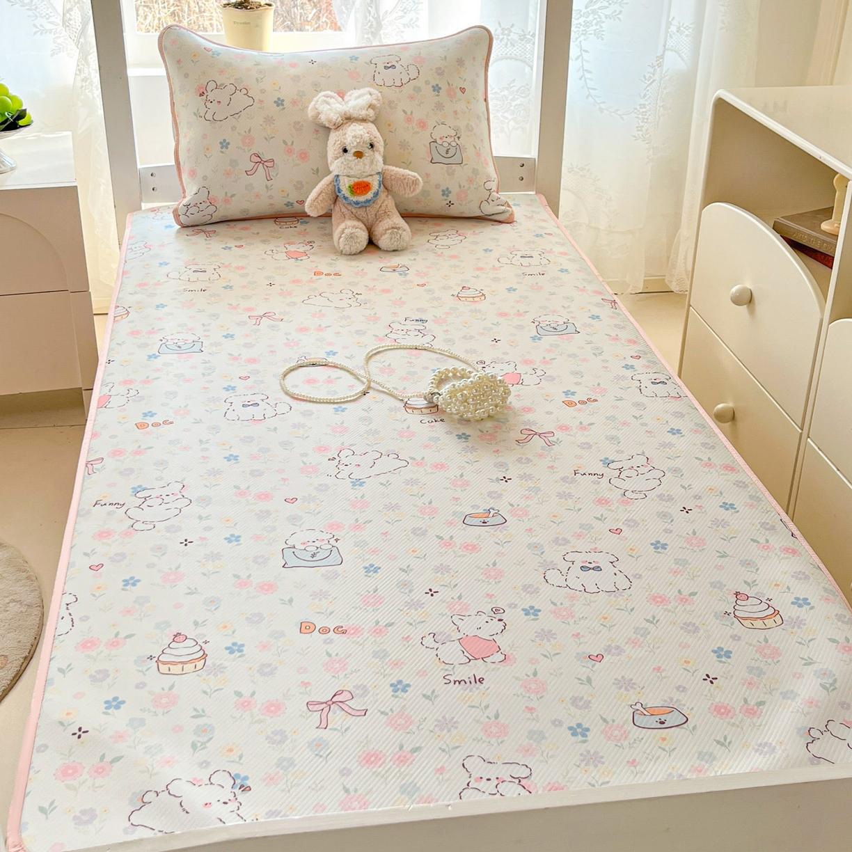 91家纺网 家纺一手货源 找家纺 川悦生活 2026新款凉感冰丝席小阪凉感冰丝数码印花席学生床 席嘟嘟花园