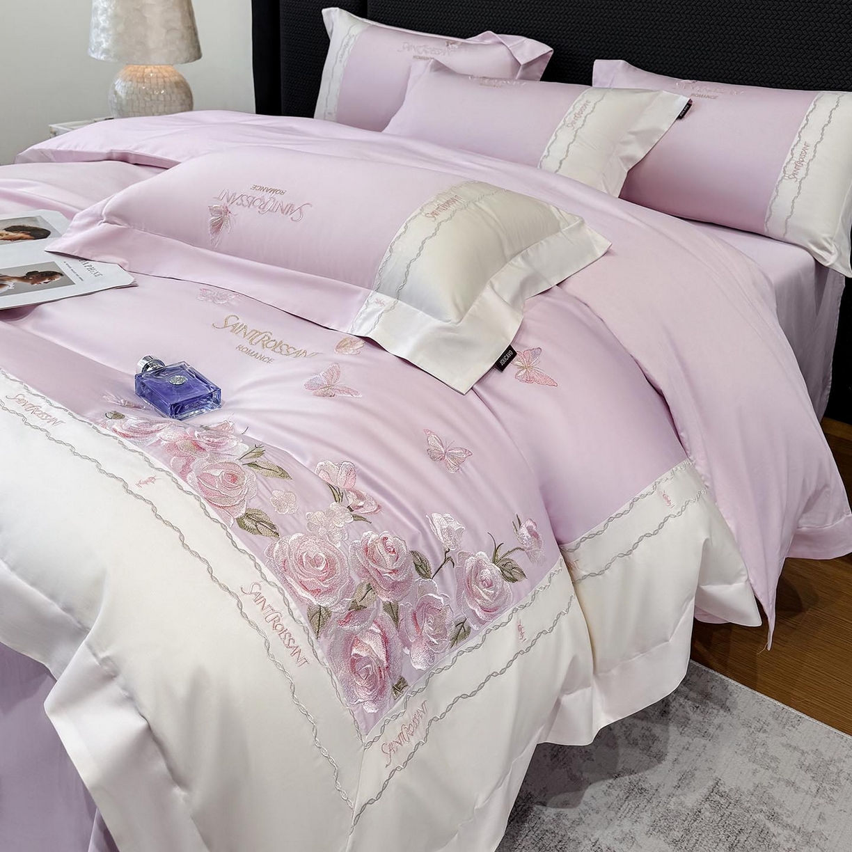 91家纺网 家纺一手货源 找家纺 （总）2026爆款新品A类50S双股长绒棉纯棉四件套100全棉重工花卉刺绣被套床单床笠小清新床上用品溪畔玫瑰