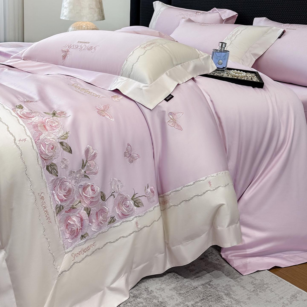 91家纺网 家纺一手货源 找家纺 （总）2026爆款新品A类50S双股长绒棉纯棉四件套100全棉重工花卉刺绣被套床单床笠小清新床上用品溪畔玫瑰