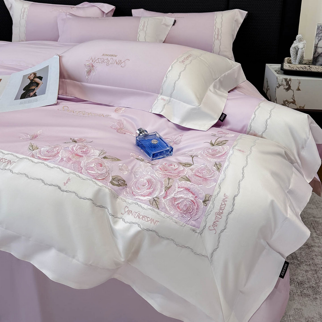 91家纺网 家纺一手货源 找家纺 （总）2026爆款新品A类50S双股长绒棉纯棉四件套100全棉重工花卉刺绣被套床单床笠小清新床上用品溪畔玫瑰