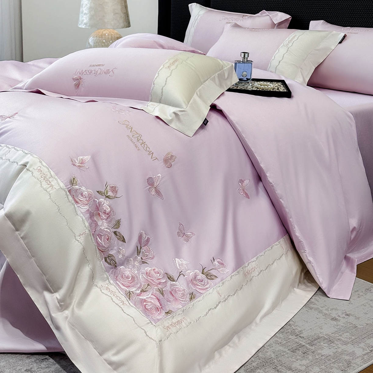 91家纺网 家纺一手货源 找家纺 （总）2026爆款新品A类50S双股长绒棉纯棉四件套100全棉重工花卉刺绣被套床单床笠小清新床上用品溪畔玫瑰