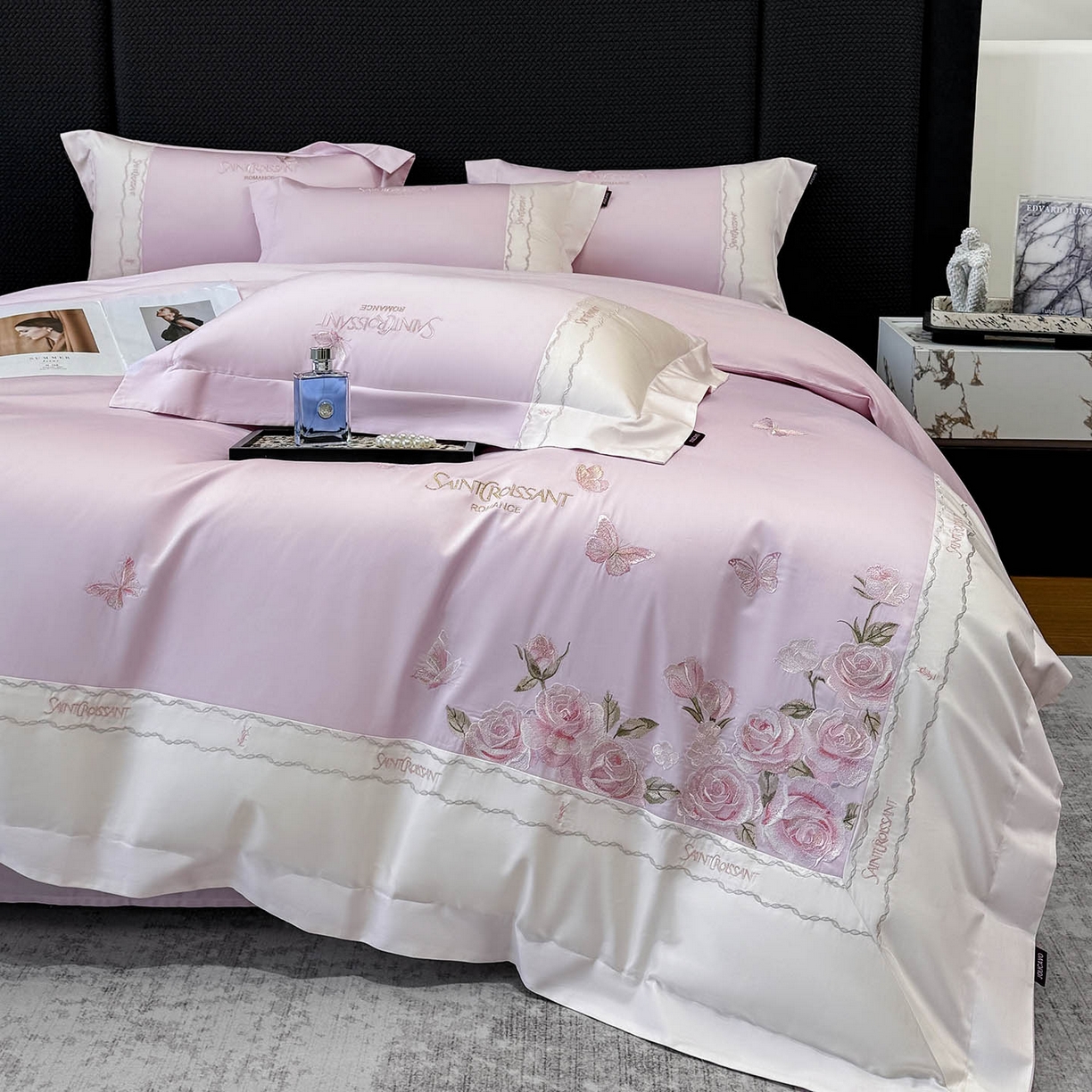 91家纺网 家纺一手货源 找家纺 （总）2026爆款新品A类50S双股长绒棉纯棉四件套100全棉重工花卉刺绣被套床单床笠小清新床上用品溪畔玫瑰