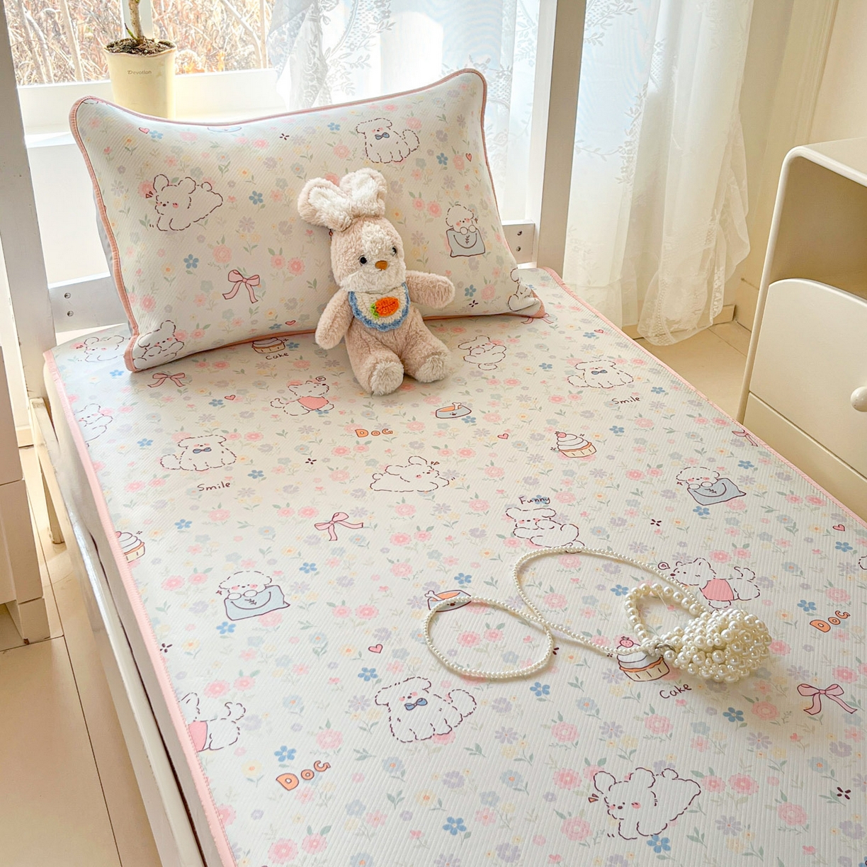 91家纺网 家纺一手货源 找家纺 川悦生活 2026新款凉感冰丝席小阪凉感冰丝数码印花席学生床 席嘟嘟花园