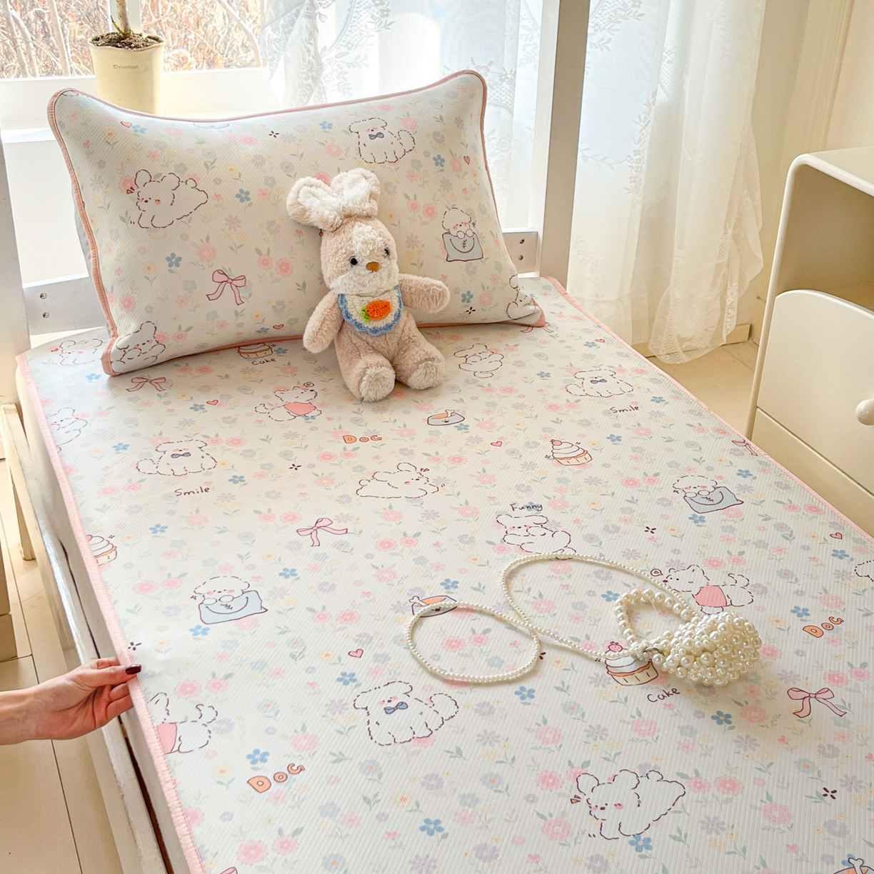 91家纺网 家纺一手货源 找家纺 川悦生活 2026新款凉感冰丝席小阪凉感冰丝数码印花席学生床 席嘟嘟花园