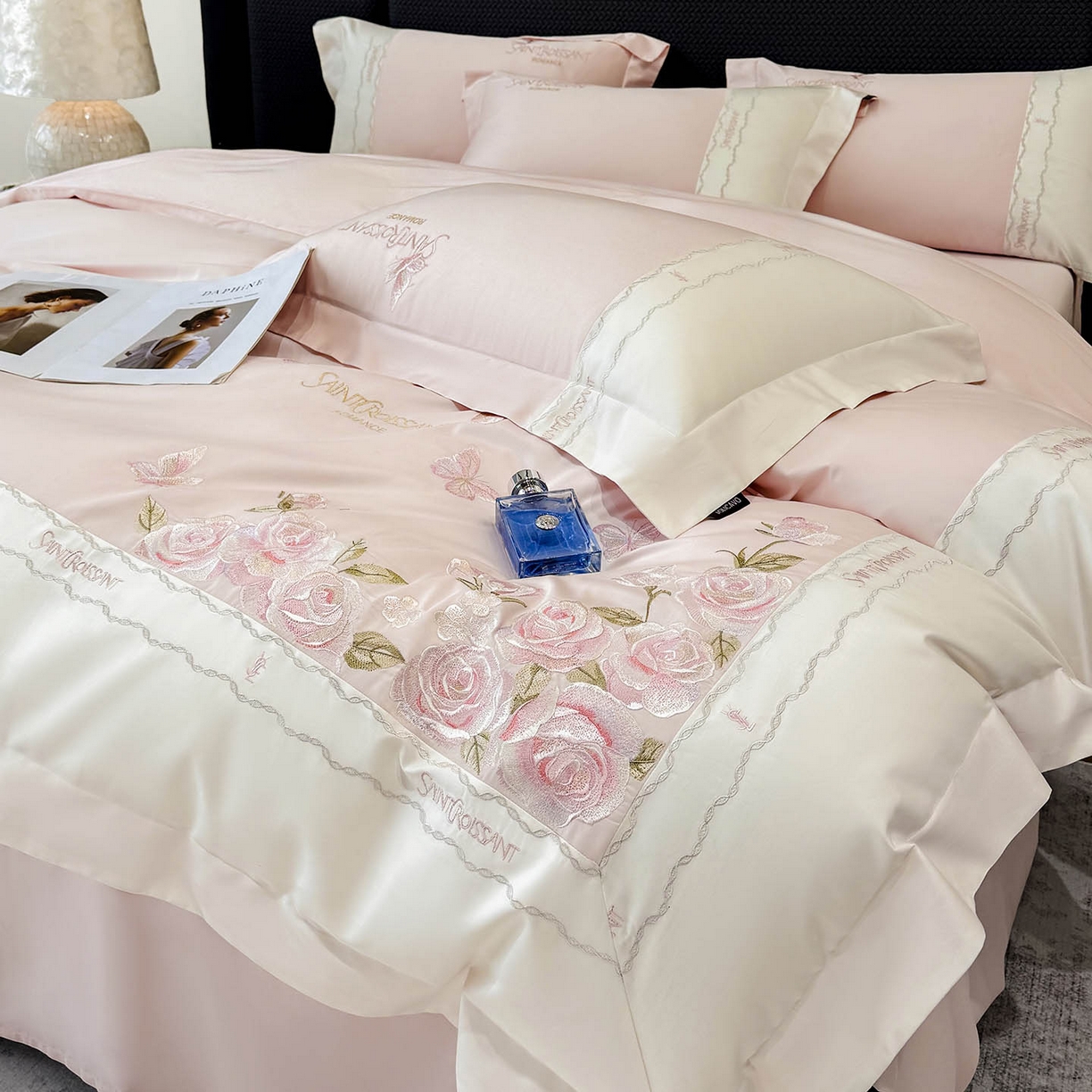 91家纺网 家纺一手货源 找家纺 （总）2026爆款新品A类50S双股长绒棉纯棉四件套100全棉重工花卉刺绣被套床单床笠小清新床上用品溪畔玫瑰