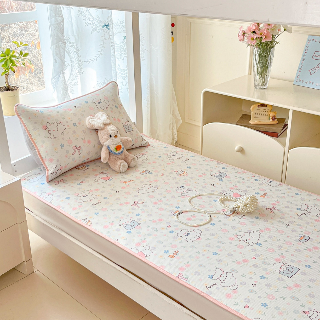 91家纺网 家纺一手货源 找家纺 川悦生活 2026新款凉感冰丝席小阪凉感冰丝数码印花席学生床 席嘟嘟花园