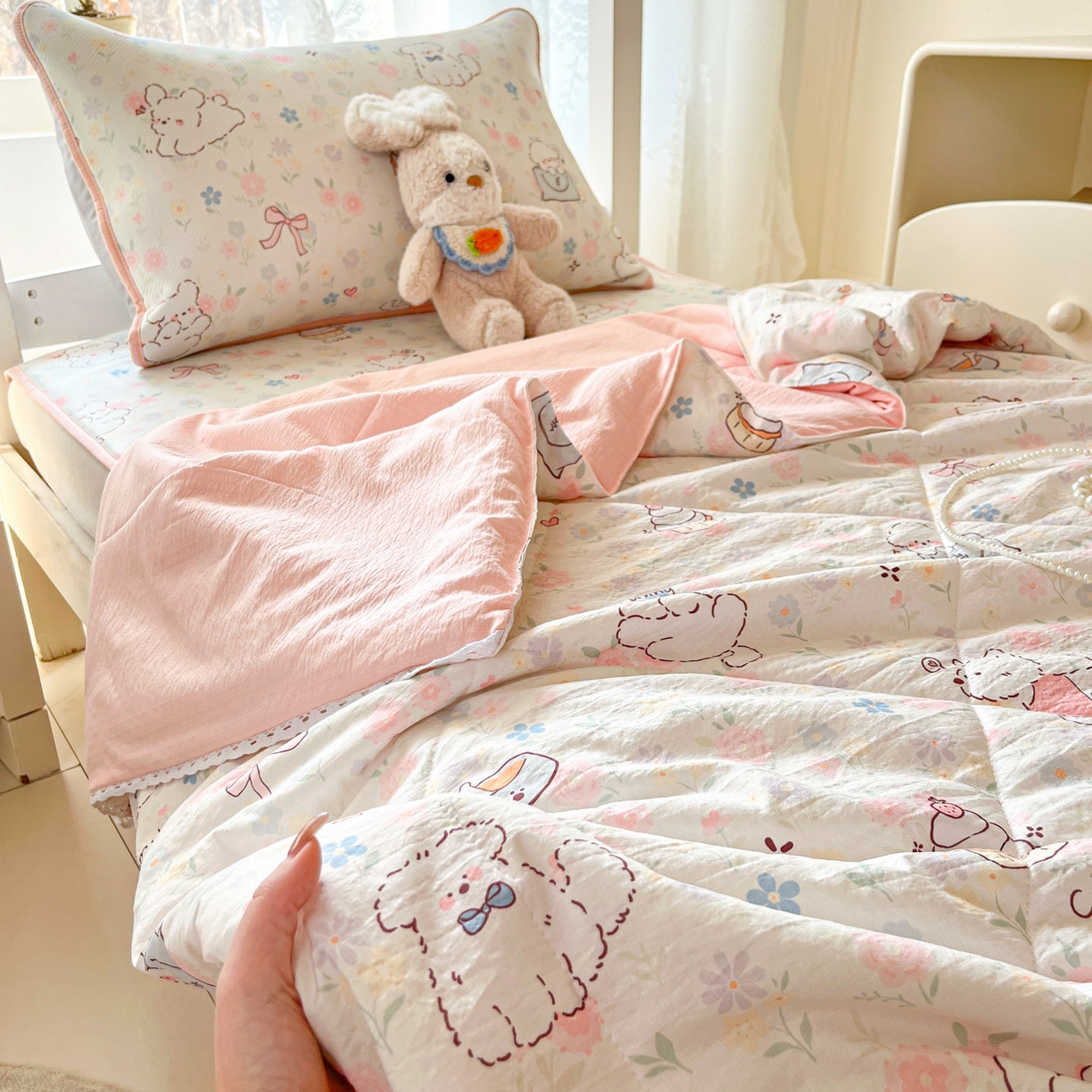 91家纺网 家纺一手货源 找家纺 川悦生活 2026新款凉感冰丝席小阪凉感冰丝数码印花席学生床 席嘟嘟花园