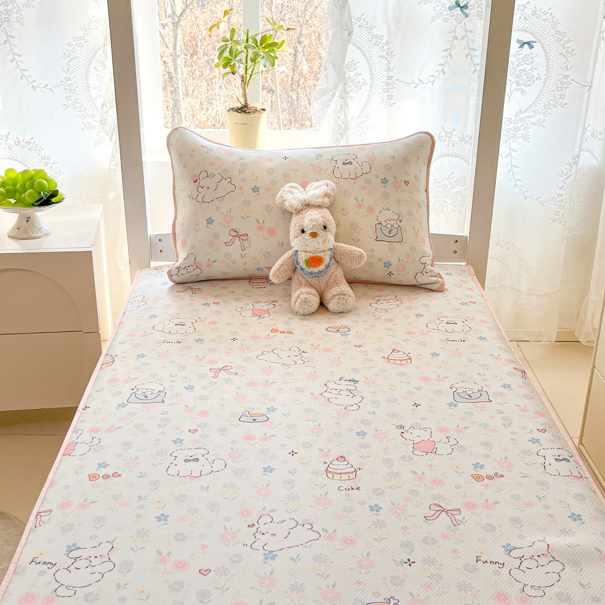 91家纺网 家纺一手货源 找家纺 川悦生活 2026新款凉感冰丝席小阪凉感冰丝数码印花席学生床 席嘟嘟花园