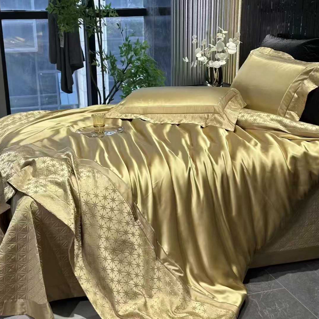 edra 2026新款真丝天丝轻奢软浮雕床盖款四件套-真丝浮雕 真丝浮雕-金