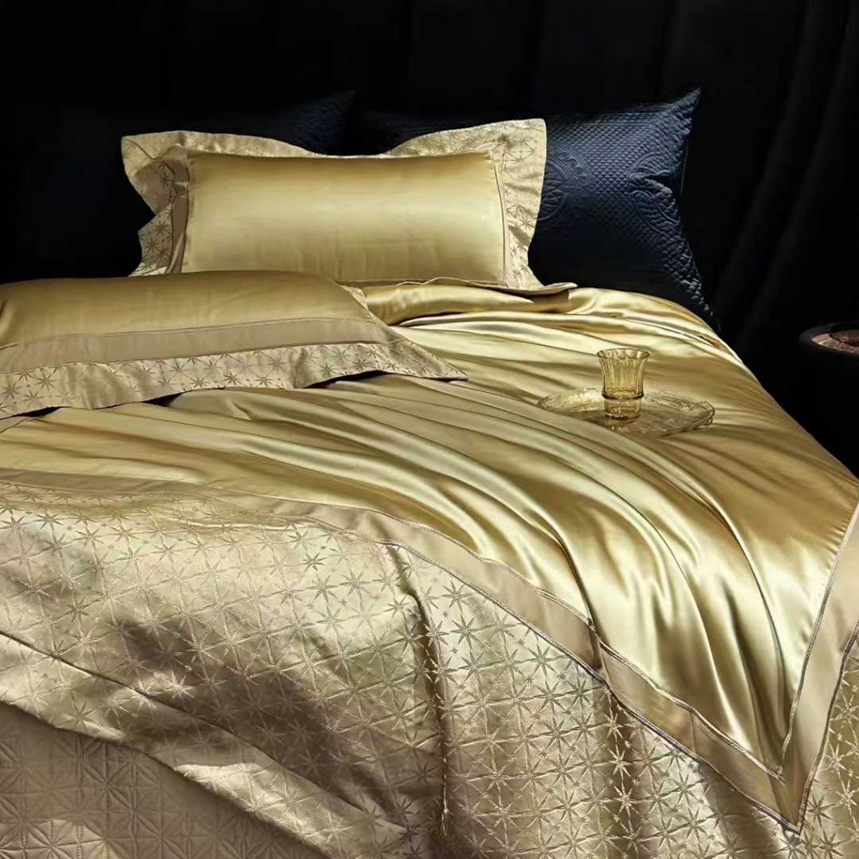 91家纺网 家纺一手货源 找家纺 edra 2026新款真丝天丝轻奢软浮雕床盖款四件套-真丝浮雕 真丝浮雕-金