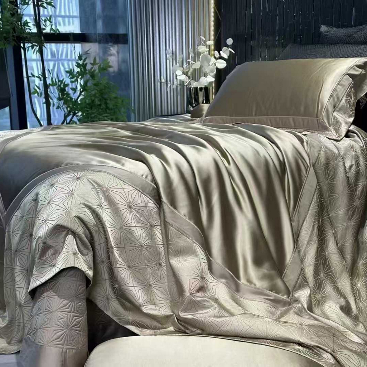 edra 2026新款真丝天丝轻奢软浮雕床盖款四件套-真丝浮雕 真丝浮雕-咖