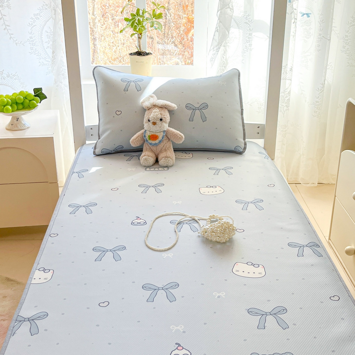 91家纺网 家纺一手货源 找家纺 川悦生活 2026新款凉感冰丝席小阪凉感冰丝数码印花席学生床 席海盐小咪