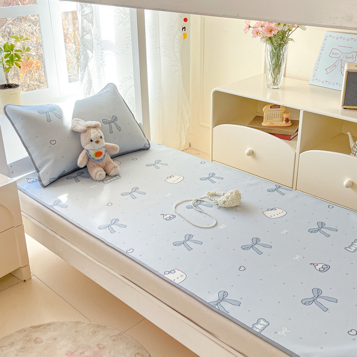 91家纺网 家纺一手货源 找家纺 川悦生活 2026新款凉感冰丝席小阪凉感冰丝数码印花席学生床 席海盐小咪