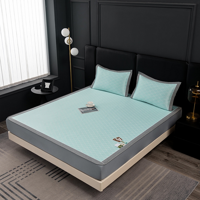 91家纺网 家纺一手货源 找家纺 小牛席业 2026新款轻奢风-月亮爱心PE凉感冰丝席系列（床笠款）凉席藤席冰藤席冰丝席竹席乳胶席凉感豆豆席 湖蓝