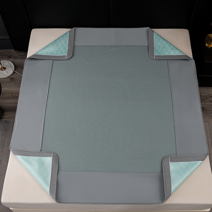 91家纺网 家纺一手货源 找家纺 小牛席业 2026新款轻奢风-月亮爱心PE凉感冰丝席系列（床笠款）凉席藤席冰藤席冰丝席竹席乳胶席凉感豆豆席 湖蓝