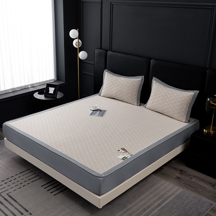 91家纺网 家纺一手货源 找家纺 小牛席业 2026新款轻奢风-月亮爱心PE凉感冰丝席系列（床笠款）凉席藤席冰藤席冰丝席竹席乳胶席凉感豆豆席 香槟