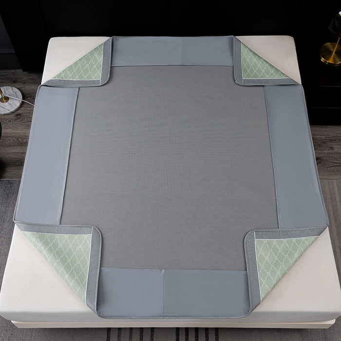 91家纺网 家纺一手货源 找家纺 小牛席业 2026新款轻奢风-月亮爱心PE凉感冰丝席系列（床笠款）凉席藤席冰藤席冰丝席竹席乳胶席凉感豆豆席 绿色