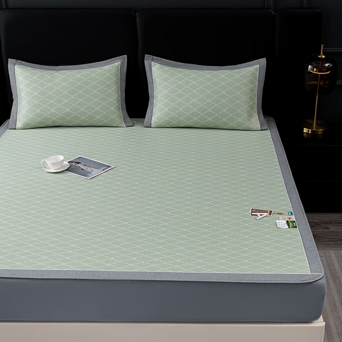 91家纺网 家纺一手货源 找家纺 小牛席业 2026新款轻奢风-月亮爱心PE凉感冰丝席系列（床笠款）凉席藤席冰藤席冰丝席竹席乳胶席凉感豆豆席 绿色