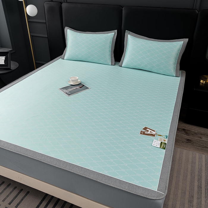 91家纺网 家纺一手货源 找家纺 小牛席业 2026新款轻奢风-月亮爱心PE凉感冰丝席系列（床笠款）凉席藤席冰藤席冰丝席竹席乳胶席凉感豆豆席 湖蓝