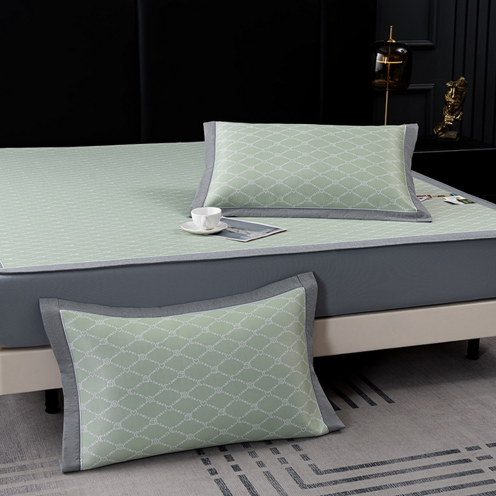 91家纺网 家纺一手货源 找家纺 小牛席业 2026新款轻奢风-月亮爱心PE凉感冰丝席系列（床笠款）凉席藤席冰藤席冰丝席竹席乳胶席凉感豆豆席 绿色