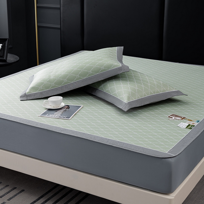 91家纺网 家纺一手货源 找家纺 小牛席业 2026新款轻奢风-月亮爱心PE凉感冰丝席系列（床笠款）凉席藤席冰藤席冰丝席竹席乳胶席凉感豆豆席 绿色