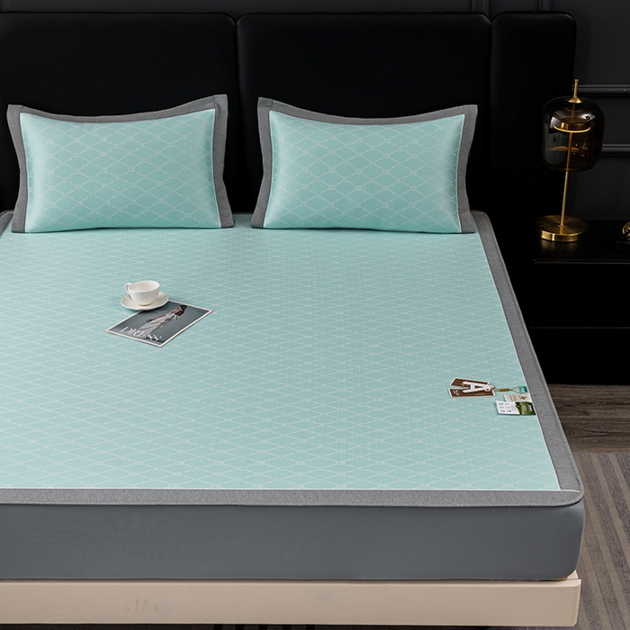 91家纺网 家纺一手货源 找家纺 小牛席业 2026新款轻奢风-月亮爱心PE凉感冰丝席系列（床笠款）凉席藤席冰藤席冰丝席竹席乳胶席凉感豆豆席 湖蓝