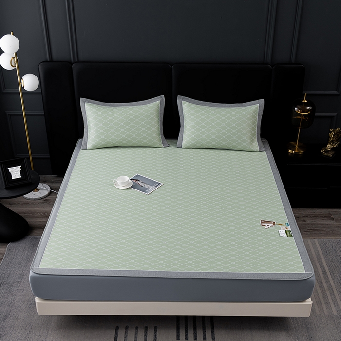 91家纺网 家纺一手货源 找家纺 小牛席业 2026新款轻奢风-月亮爱心PE凉感冰丝席系列（床笠款）凉席藤席冰藤席冰丝席竹席乳胶席凉感豆豆席 绿色