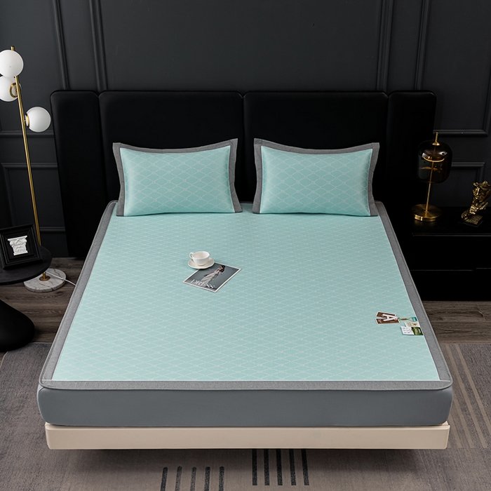 91家纺网 家纺一手货源 找家纺 小牛席业 2026新款轻奢风-月亮爱心PE凉感冰丝席系列（床笠款）凉席藤席冰藤席冰丝席竹席乳胶席凉感豆豆席 湖蓝