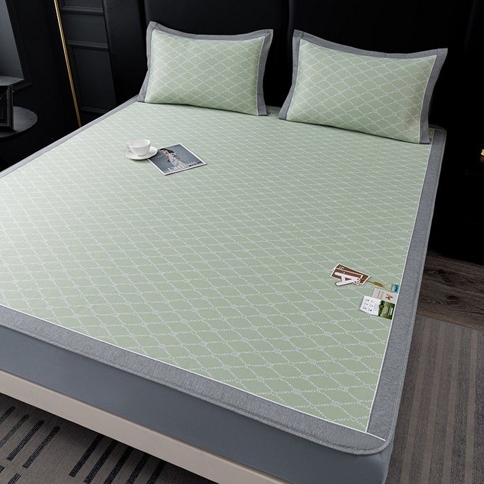 91家纺网 家纺一手货源 找家纺 小牛席业 2026新款轻奢风-月亮爱心PE凉感冰丝席系列（床笠款）凉席藤席冰藤席冰丝席竹席乳胶席凉感豆豆席 绿色