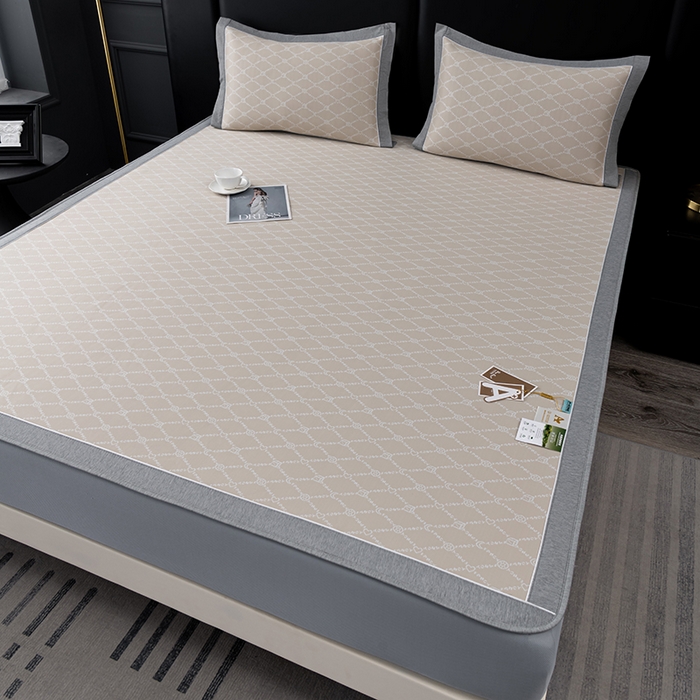 91家纺网 家纺一手货源 找家纺 小牛席业 2026新款轻奢风-月亮爱心PE凉感冰丝席系列（床笠款）凉席藤席冰藤席冰丝席竹席乳胶席凉感豆豆席 香槟