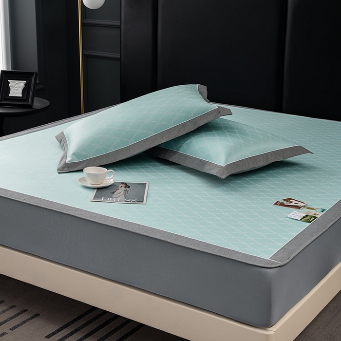 91家纺网 家纺一手货源 找家纺 小牛席业 2026新款轻奢风-月亮爱心PE凉感冰丝席系列（床笠款）凉席藤席冰藤席冰丝席竹席乳胶席凉感豆豆席 湖蓝