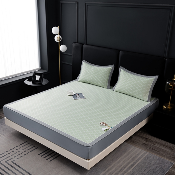 91家纺网 家纺一手货源 找家纺 小牛席业 2026新款轻奢风-月亮爱心PE凉感冰丝席系列（床笠款）凉席藤席冰藤席冰丝席竹席乳胶席凉感豆豆席 绿色