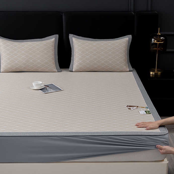 91家纺网 家纺一手货源 找家纺 小牛席业 2026新款轻奢风-月亮爱心PE凉感冰丝席系列（床笠款）凉席藤席冰藤席冰丝席竹席乳胶席凉感豆豆席 香槟