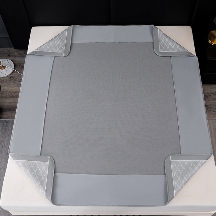 91家纺网 家纺一手货源 找家纺 小牛席业 2026新款轻奢风-月亮爱心PE凉感冰丝席系列（床笠款）凉席藤席冰藤席冰丝席竹席乳胶席凉感豆豆席 灰色