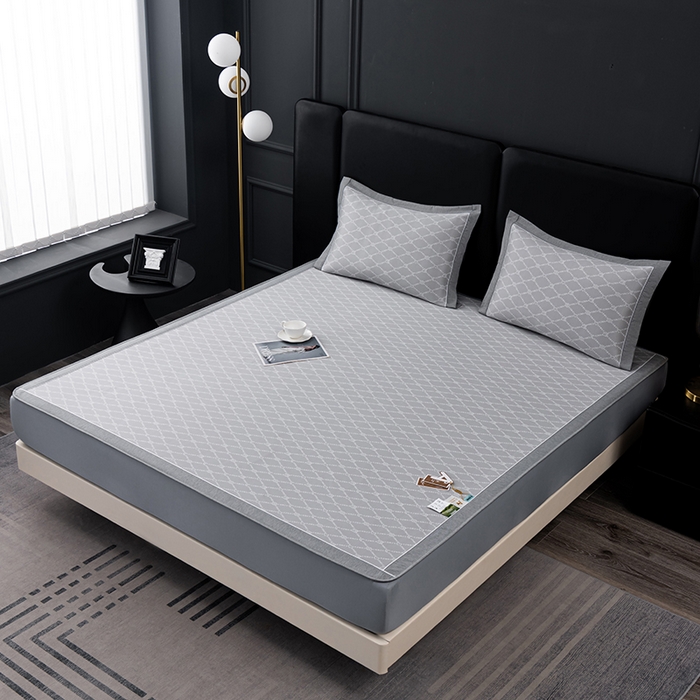 91家纺网 家纺一手货源 找家纺 小牛席业 2026新款轻奢风-月亮爱心PE凉感冰丝席系列（床笠款）凉席藤席冰藤席冰丝席竹席乳胶席凉感豆豆席 灰色