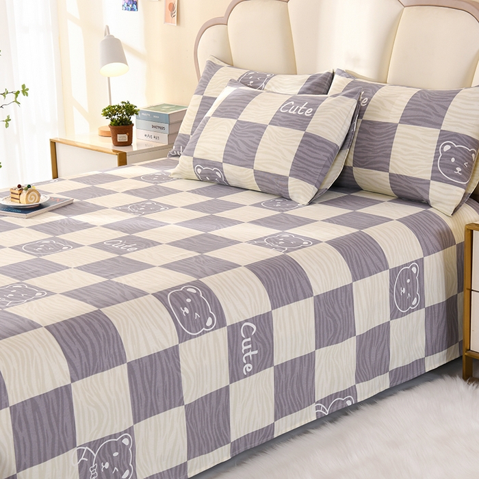 91家纺网 家纺一手货源 找家纺 2026新款细纱老粗布床单床笠凉席席子三件套 莫兰迪熊