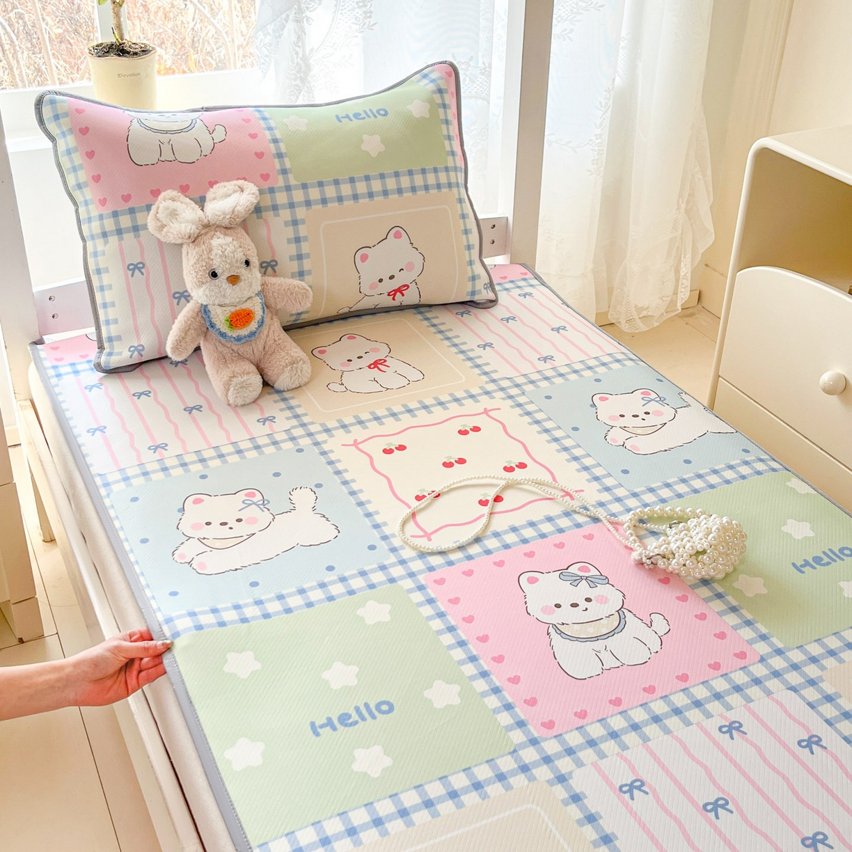 91家纺网 家纺一手货源 找家纺 川悦生活 2026新款凉感冰丝席小阪凉感冰丝数码印花席学生床 席画画西高地