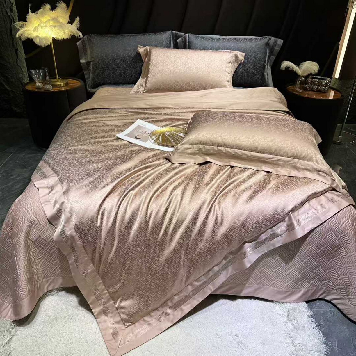 91家纺网 家纺一手货源 找家纺 （总）edra 2026新款真丝天丝轻奢提花床盖款四件套-魅