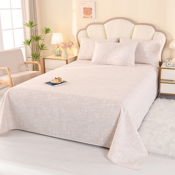 91家纺网 家纺一手货源 找家纺 2026新款细纱老粗布床单床笠凉席席子三件套 柔格