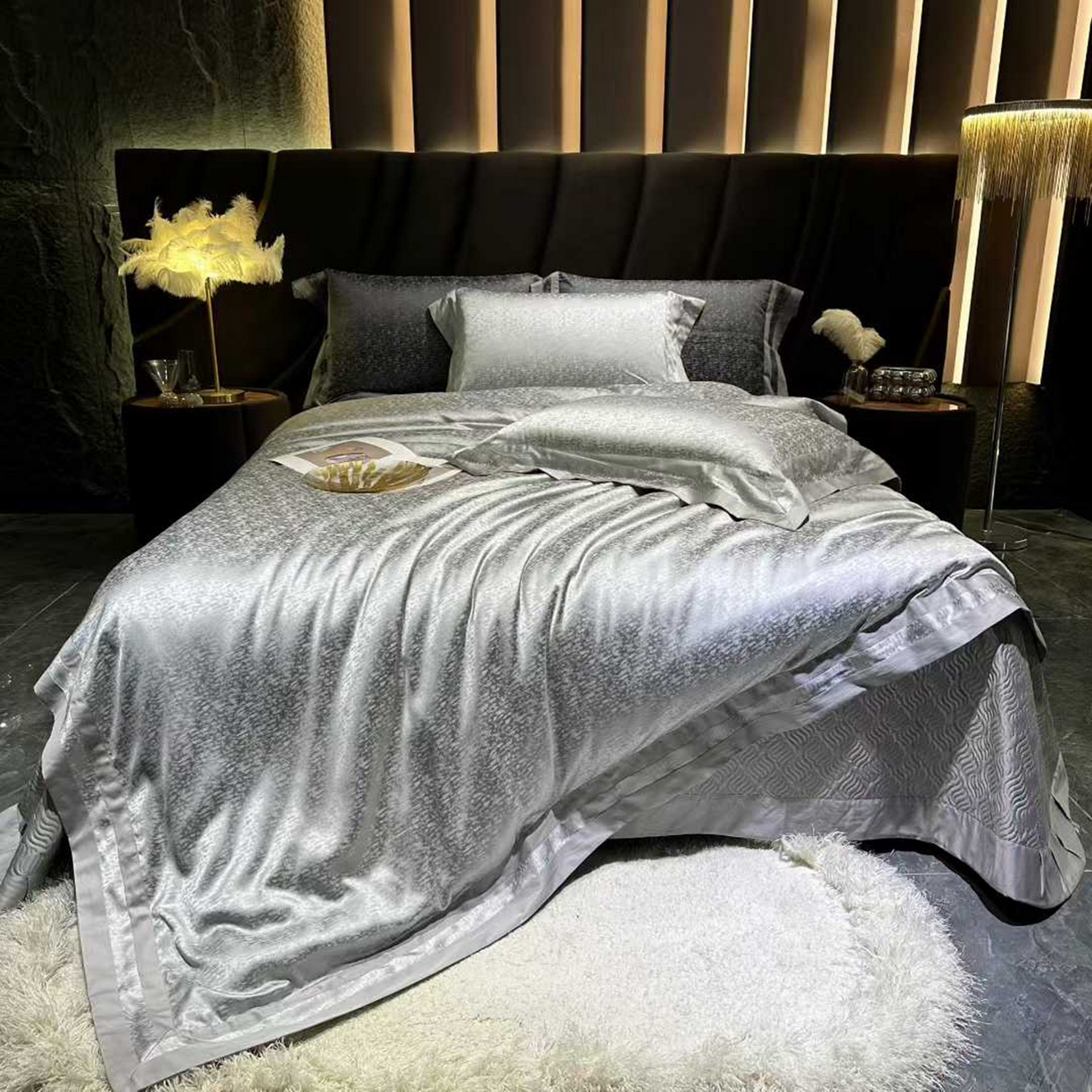 91家纺网 家纺一手货源 找家纺 （总）edra 2026新款真丝天丝轻奢提花床盖款四件套-魅