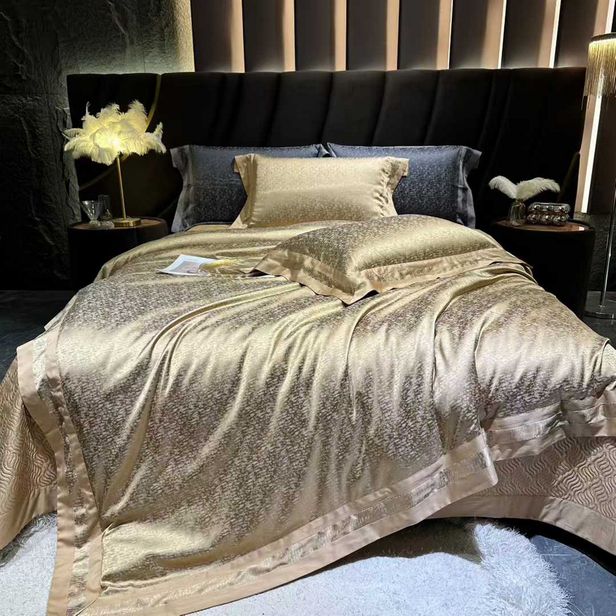 edra 2026新款真丝天丝轻奢提花床盖款四件套-魅 魅-金