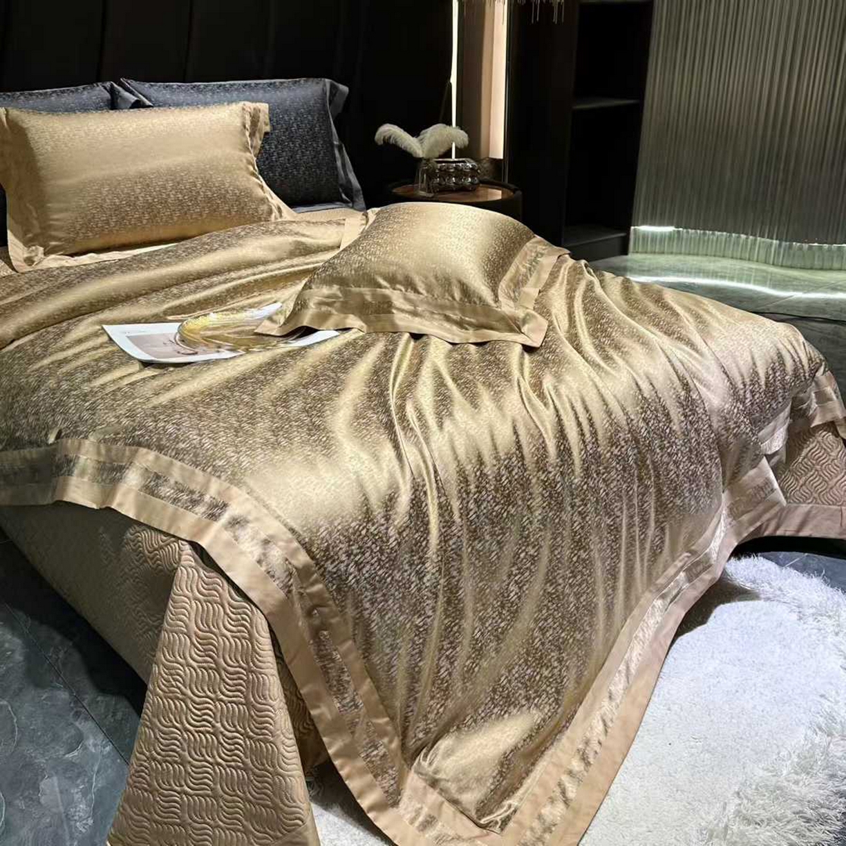 91家纺网 家纺一手货源 找家纺 edra 2026新款真丝天丝轻奢提花床盖款四件套-魅 魅-金