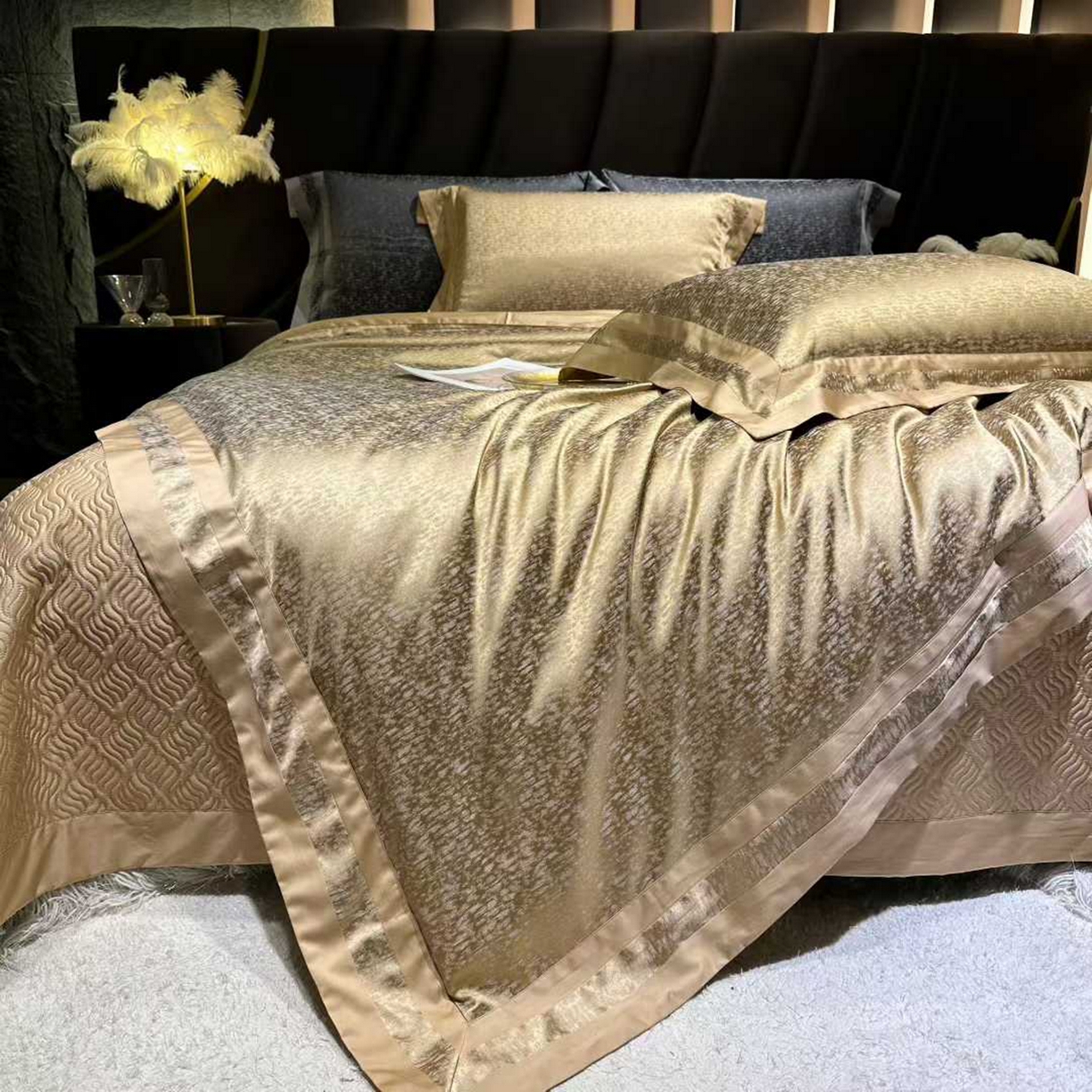 91家纺网 家纺一手货源 找家纺 edra 2026新款真丝天丝轻奢提花床盖款四件套-魅 魅-金